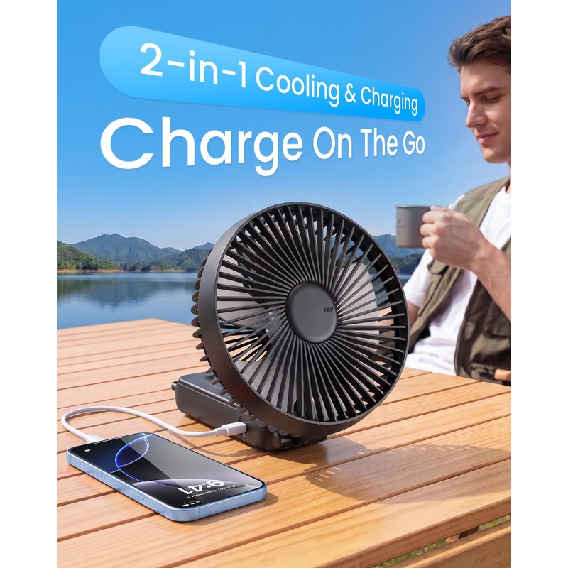6 Inch Handheld Fan Rechargeable, Portable Hand Fan with 6000mAh