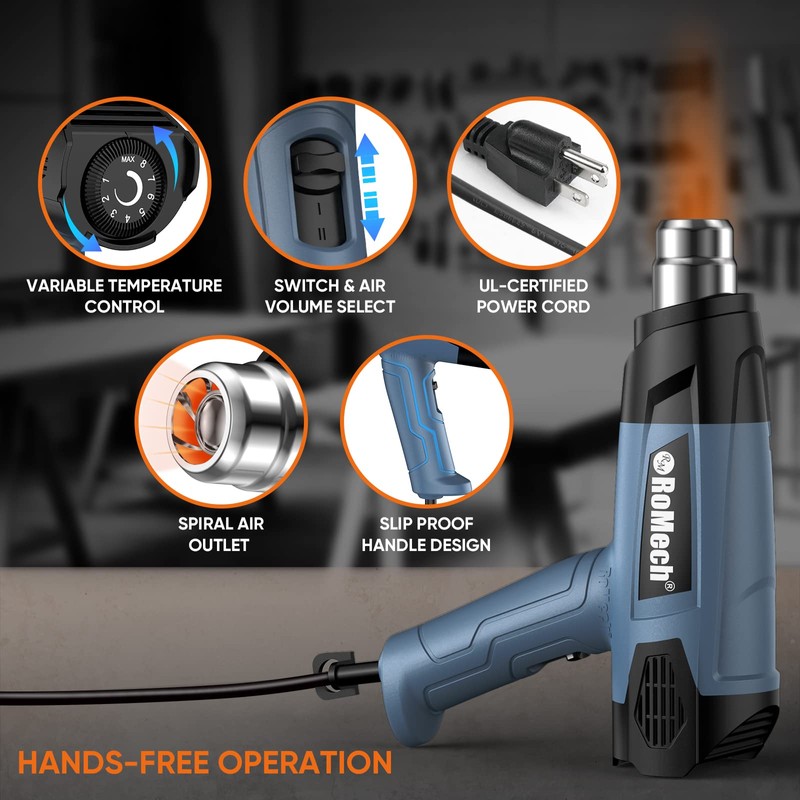 ROMECH 1500W Heavy Duty Heat Gun, Variable Temperature Control Hot