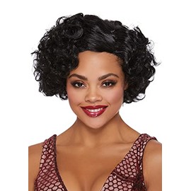 Dreamgirl Womens Flapper Wig Roaring 20s Costume Headpiece Cosplay Accessory Black Adjustable Elastic Fit