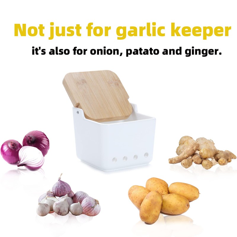 ONTUBE Garlic Keeper with Lid, Ceramic Garlic Holder Storage, Garlic