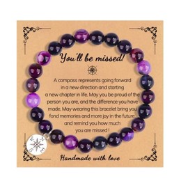 Compass Farewell Natural Stone Beads Bracelet Inspirational Gifts Coworker Leaving Retirement Farewell Going Away Goodbye Bracelet Gifts -purple