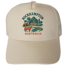 R and R Imports Rockhampton Australia Keepsakes Cream Unisex Mesh Back Trucker Hat with Adjustable Snapback