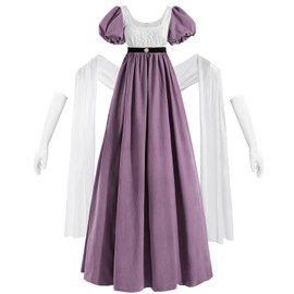NSPSTT Purple Regency Dresses for Women Plus Size Victorian Ball Gown 1800s Daphne Costume,Size S