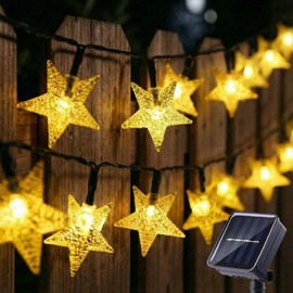 Serpouliom Star String Lights, 23FT 50LED 8 Modes Solar Powered IP65 Waterproof Fairy Lights for Christmas Wedding Party Camping Garden Lawn Patio Decor(Warm White)