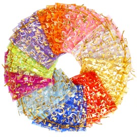 CCINEE 100pcs Heart Organza Gift Bags,4X6 Inch Drawstring Jewelry Pouch Bag for Wedding Valentine's Day Party Favor Supply