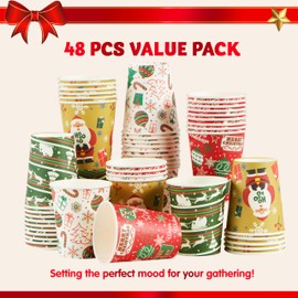 JOYIN 48 PACK Christmas Disposable Paper Cup Winter Style, 9 oz Holiday Designs Paper cup for Coffee & Tea, Xmas Party Cups, Christmas Drinkware, Christmas Party Supplies