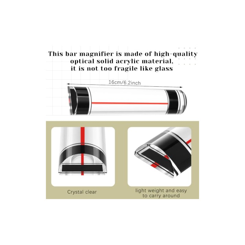 Chunful 1 Pcs Magnifying Ruler with Sliding Markers 6 Inch