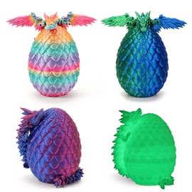 4PCS 3D Printed Dragon Eggs with Dragons Inside and DND Dice Sets Easter Eggs Articulated Dragon,Mystery Crystal Dragon Fidget Toy,Glow in The Dark Color 3D Printed Animals Toy Set