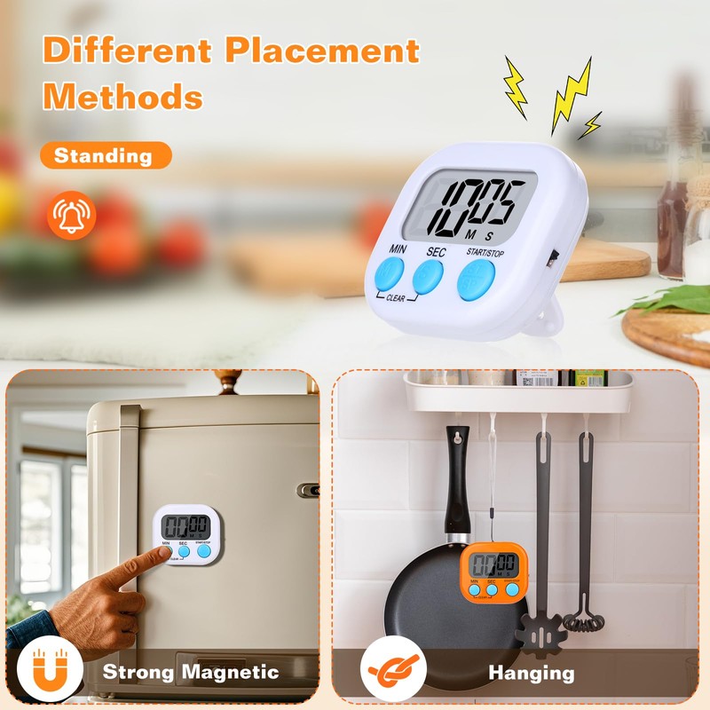 12 Pack Digital Kitchen Timers for Cooking, Small Magnetic Countdown
