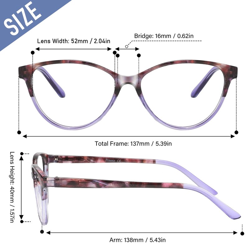 Przene 4 Pack Cat Eye Reading Glasses for Women Blue