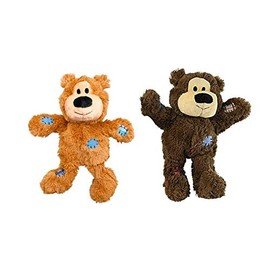 Kong Wild Knots Bear with Internal Knotted Rope Skeleton and Minimal Stuffing for Lesser Mess with Squeaks for Enticing Play (Medium/Large)