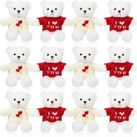 12 Pcs Bear Stuffed Animal Bear Plush Toys 9.84 Inch White Bear with Heart Sweater Soft Cute Animals for Girlfriend Birthday Wedding Anniversary Mother's Day Party