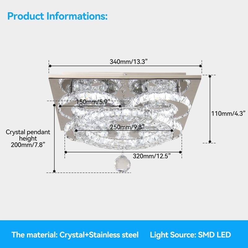 Modern Crystal Chandelier Five Rings LED Crystal Ceiling Light Flush