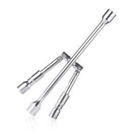 DXNQ 14 Inch Universal Folding Lug Wrench, 4 Way Tire Iron Nut Wrench with 17mm 19mm 21mm 23mm Sockets, Heavy Duty Cross Wrench Wheel Lug Nut Removal Tool, Car Accessories