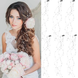 6 Pcs Pearl Tassel Streamline Hair Pins White Pearl Hair Accessories Crystal Invisible Streamline Extensions Clips Silver Hair Clips for Women Bride Wedding Party Daily Braids Décor