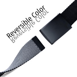 COAGESO Men's Canvas Web Belt with Black Buckle, Black and Gray Reversible Striped Adjustable Work Belts Size 71inch