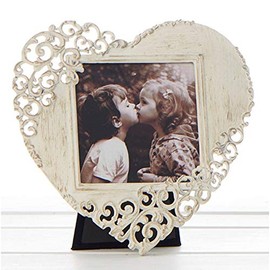 Vintage antique cream lace heart-shaped frame - 13cm x 14cm - A shabby chic style, romantic heart picture frame.