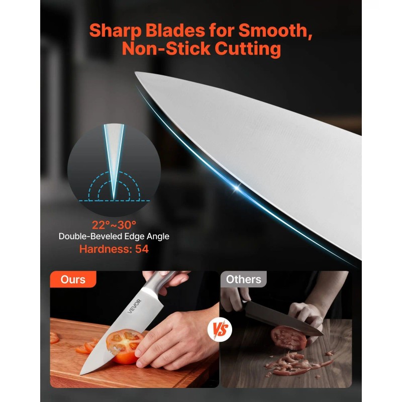 15-Piece Stainless Steel Kitchen Knife Set Wooden Block Ergonomic Handle