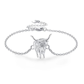 YAFEINI Highland Cow Bracelet Sterling Silver Scottish Thistle Highland Cow Bracelet Scottish Jewelry for Women Gifts