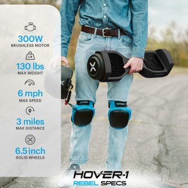 Hover-1 Rebel Electric Self-Balancing Hoverboard for Kids with 6.5” Tires, Dual 110W Motors, 6 mph Max Speed, and 3 Miles Max Range