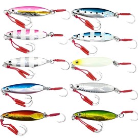 OHF Metal Jig Set 10g 15g 20g 30g 40g with Assist Hook, Set of 10 Pieces, Slow Jigging (40g/Set of 10)