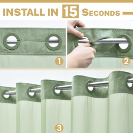 WONICY Small No Hook Shower Curtain with Snap in Liner, Polyester Textured Shower Curtain with Liner Set, Waterproof Washable Hotel Style Shower Curtains for Bathroom, 54Wx80H, Sage Green