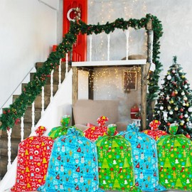 OuMuaMua 3 Pack Large Christmas Gift Bags - 49" x 35.5" Xmas Jumbo Plastic Present Wrap Bags Reusable Party Favor Bags with Gift Tag Cards for Xmas Huge Gifts Decorations Holiday Gift Giving