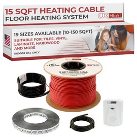 LuxHeat 15sqft Floor Heating Cable Kit - 120v Under Floor Heating System for Tile, Vinyl, Laminate - Electric Radiant Heated Flooring System - Includes Heater Cable, Strapping, Sensor & Alarm