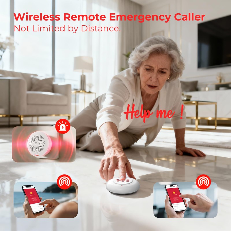 Hapippofa Caregiver Call Button WiFi Elderly Alert Call Button Life