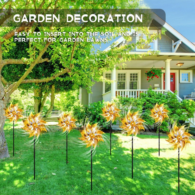 Qualirey 24 Pcs Reflective Pinwheels with Stakes Sparkly Pinwheels for