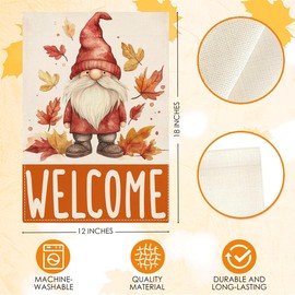 Welcome Fall Garden Flag Autumn Gnomes Garden Flag 12x18 Inch Double Sided Fall Pumpkin Thanksgiving Flags for Yard Lakeside Mailbox Stand (Flay 2102)
