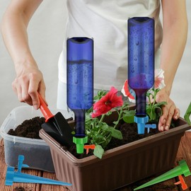 SiliFine 16 Pack Plant Watering Devices with 8 Self Watering Spikes and 8 Pcs 26 oz Plastic Bottles Plant Waterer Devices with Adjustable Control Valve Switch Outdoor Plant