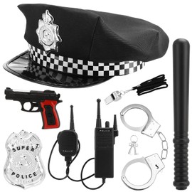 Kaisibum 7 Piece Handcuffs Children's Police Set, Police Costume, Children's Equipment with Hat, Handcuffs, Badges and Other Accessories for Carnival, Theme Party, Cosplay Police