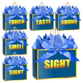 Jaywayang 5 Senses Gift Bags with Tissue Papers and Ribbons for Her Him Birthday Wedding Anniversary Mother's Day Valentine's Day Present Wrapping (Blue Gold)