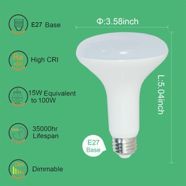 BR30 Dimmable E27 Spotlight,15W R80 Long Neck LED Reflector Bulb 100w Equivalent Replacement Bulb 1350lm 120° for Living Bedroom Dining Room (4, 3000K Warm White)