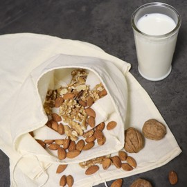 Robin Goods® 3 x Cotton Nut Milk Bags, Multi-Purpose Straining Cloth, Filter Cloth for Preparing Nut Milk, Juices and Smoothies (Funnel Shape)