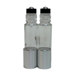 Aroma Vials LLC 72 Pcs, 10ml CLEAR Glass Rollon Bottle ALUMINUM SILVER Cap with Steel Roller