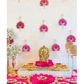 Divyakosh Handmade Wall Decor Lotus with Ball Style Hanging for Home Decor,Diwali Decor,Wedding and All Festival D�cor (6 pcs) | Lotus Hangings for Home Decoration