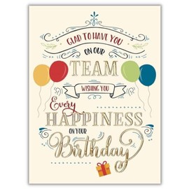 25 Employee Birthday Cards - Fun Typographic Design with Gold Foil Embossing - 26 Vanilla Envelopes - FSC Mix