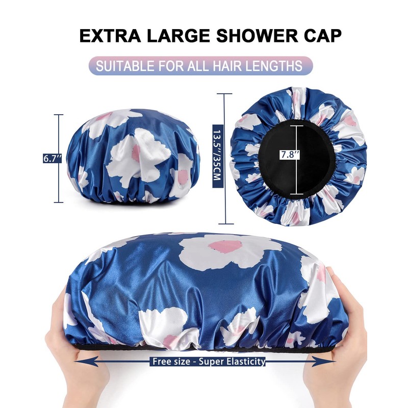 YIZIJIZI Terry Lined Shower Cap,Triple Layer Large Cap for Women,Shower