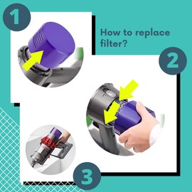 Polj - Compatible with filters for Dyson V10 SV12 - Economy set 3 replacement filters washable with brush and cleaning cloth