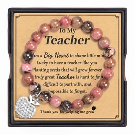 GBTBYS Teacher Gifts for Women, Teacher Appreciation Gifts, End of The Year Thank You Teachers Gifts from Student, Natural Stone Teacher Apple Bracelets, Redbean