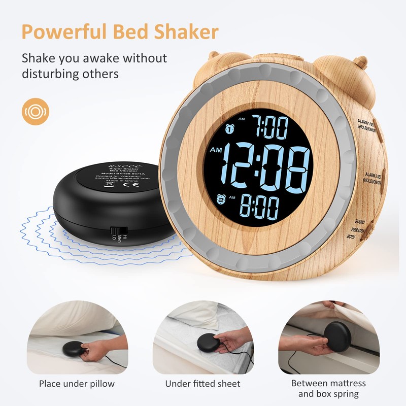 uscce Dual Extra Loud Alarm Clock with Bed Shaker -
