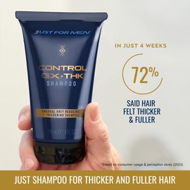 Just for Men Control GX + THK Thickening Shampoo with Grey Reduction, Shampoo for Thinning Hair with Alpha Keratin, Thickens Hair Up to 20%, Works with Every Hair Texture, 4 oz