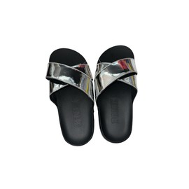 Victoria's Secret Pink Crisscross Slides/Sandal Color Black/Silver Size Medium New