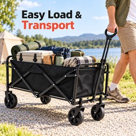 Heavy Duty Foldable Wagon Cart with All-Terrain Wheels – Collapsible Utility Trolley for Camping, Beach & Outdoor Activities