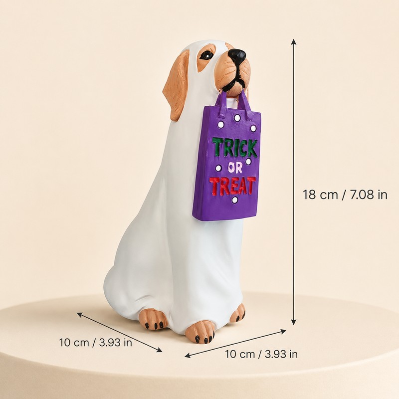 Halloween Ghost Dog Pumpkin Resin Figurine Hand-Painted Outdoor Indoor Holiday