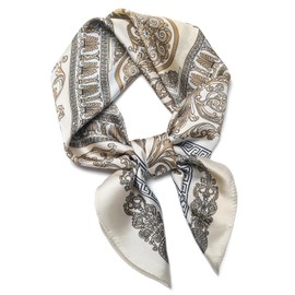 27.5" Silk Scarf of Women's Fashion Head Scarf Square Neck Satin Scarfs for Bag Hair Scarves Gift (Beige)