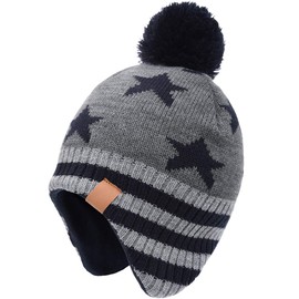 Foruhoo Boy's Winter Beanie Hat, Girl’s Knitted Hat with Bobble - 53