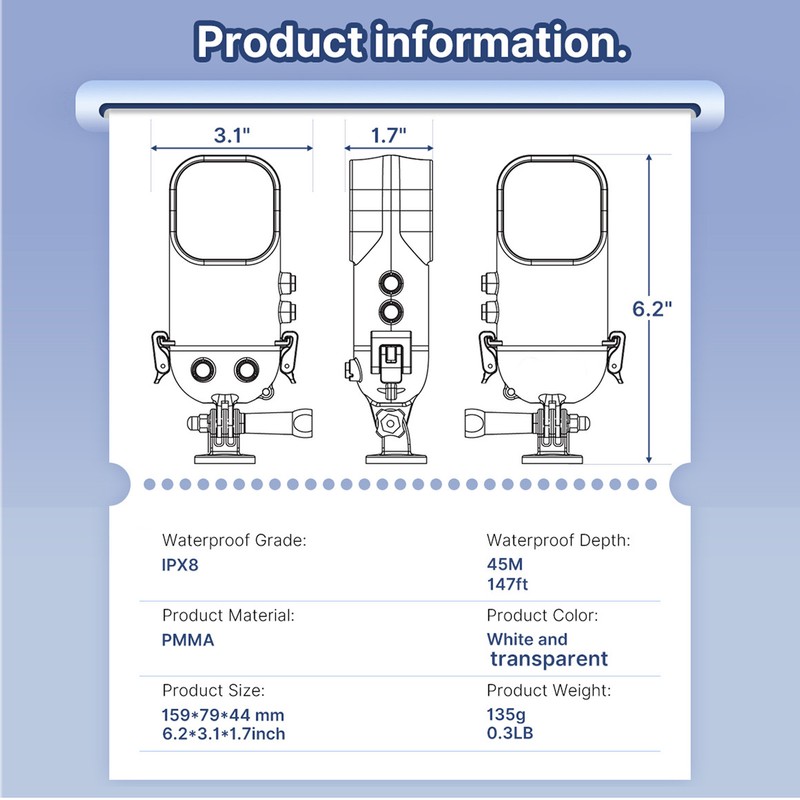 Action Camera Waterproof Case 45m Protective Dust Proof Action Camera
